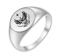 PAMTIER Phoenix Rings for Women Men 5 Size 4 Silver Rose Gold Plated Stainless Steel Personalised Statement Circle Signet Faith Charm Band Jewellery Silver A Size N 1/2