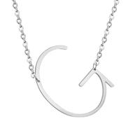 PAMTIER Sideways Initial Necklaces for Women Silver Plated A-Z Pendant Stainless Steel Delicate Big Alphabet Simple Letter Jewellery Silver Letter G