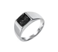 PAMTIER Square Gemstone Rings for Men Stainless Steel Gold/Silver Plated Colourful Statement Personalised Dainty Vintage Simple Jewellery Silver Black Size U