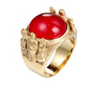 PAMTIER Stainless Steel Rings for Men Round Red Gemstone Statement Vintage Personalised Delicate Jewellery Size N 1/2