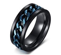 PAMTIER Stainless Steel Rotatable Spinner Ring for Men, Women - Anxiety Fidget Band - Blue, Black - Size Z+1