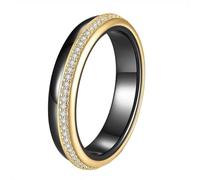 PAMTIER The Ring for Men and Women Black Size White Size Ceramic Dainty Zirconia Simple and Classic Wedding Couple Gemstone Jewelry Gold Black Size N 1/2