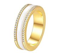 PAMTIER The Ring for Men and Women Black Size White Size Ceramic Rotating Zirconia Simple and Classic Wedding Couple Jewelry Gold White Size S