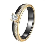 PAMTIER The Ring for Women Black Size White Size Ceramic Zirconia Simple and Classic Wedding Couple Gemstone Dainty Jewelry Gold Black Size U