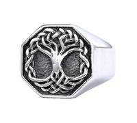 PAMTIER Tree Of Life Rings For Men Silver Gold Plated Stainless Steel Size 15 Religious Vintage Punk Gothic Cool Personalised Statement Faith Jewellery Silver Size S