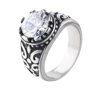 PAMTIER Unisex's Stainless Steel Simple Classic Elegant Novel Trend Personalized Gem Ring White Size U