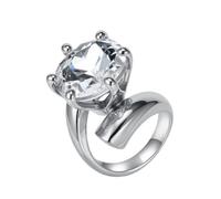 PAMTIER Women Cubic Zirconia Ring Big Bold Radiant CZ Stones Rings Chunky Gemstone Signet Thumb Rings Silver Plated White Size S