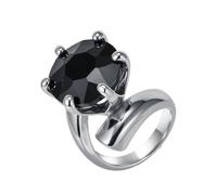 PAMTIER Women Cubic Zirconia Ring Big Bold Radiant CZ Stones Rings Chunky Gemstone Signet Thumb Rings Silver Plated Black Size U