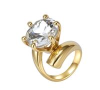 PAMTIER Women Cubic Zirconia Ring Big Bold Radiant CZ Stones Rings Chunky Gemstone Signet Thumb Rings Gold Plated White Size N 1/2