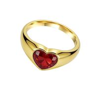 PAMTIER Women Gemstone Heart-Shaped Ring Classic with Sparkling Cubic Zirconia Proposal Anniversary Rings Gold Plated Red Size L 1/2
