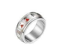 PAMTIER Women Men Titanium Steel Rotatable Ring Comfort Fit Mahjong Ring The Thirteen Orphans Silver Size L 1/2