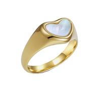 PAMTIER Women Stainless Steel Heart Ring Heart Shaped Mother of Pearl Shell Inlay Engagement Wedding Band Gold Size S