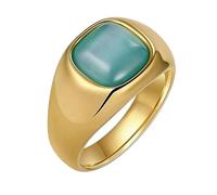 PAMTIER Women Stainless Steel Signet Ring Classic Simple Thick Square Gemstone Wedding Bands Blue Size L 1/2
