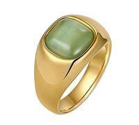 PAMTIER Women Stainless Steel Signet Ring Classic Simple Thick Square Gemstone Wedding Bands Green Size L 1/2