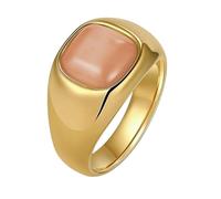 PAMTIER Women Stainless Steel Signet Ring Classic Simple Thick Square Gemstone Wedding Bands Orange Size J 1/2