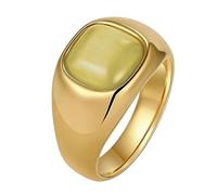 PAMTIER Women Stainless Steel Signet Ring Classic Simple Thick Square Gemstone Wedding Bands Yellow Size S