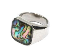 PAMTIER Women Stainless Steel Square Ring Abalone Shell Ring Mother of Pearl Inlay Wedding Band Silver Size Z+1