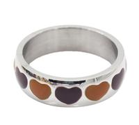PAMTIER Women's 6mm Enamel Heart Band Ring Silver Plated Brown Size S