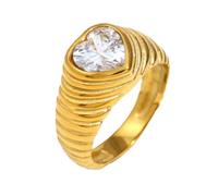 PAMTIER Women's Love Heart Wedding Band Gold Plated White Size N 1/2
