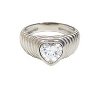 PAMTIER Women's Love Heart Wedding Band Silver Plated White Size N 1/2