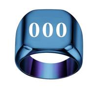 PAMTIER Women's Stainless Steel Angel Number 000 Signet Ring 17mm Square Dainty Personalized Numerology Minimalist Statement Band Blue Size Z+5