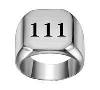 PAMTIER Women's Stainless Steel Angel Number 111 Signet Ring 17mm Square Dainty Personalized Numerology Minimalist Statement Band Silver Size Z+1