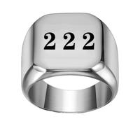 PAMTIER Women's Stainless Steel Angel Number 222 Signet Ring 17mm Square Dainty Personalized Numerology Minimalist Statement Band Silver Size W
