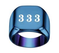 PAMTIER Women's Stainless Steel Angel Number 333 Signet Ring 17mm Square Dainty Personalized Numerology Minimalist Statement Band Blue Size Z+5