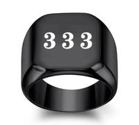PAMTIER Women's Stainless Steel Angel Number 333 Signet Ring 17mm Square Dainty Personalized Numerology Minimalist Statement Band Black Size Z+1