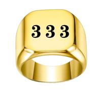 PAMTIER Women's Stainless Steel Angel Number 333 Signet Ring 17mm Square Dainty Personalized Numerology Minimalist Statement Band Gold Size S