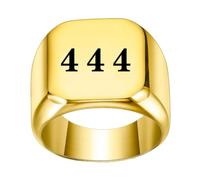 PAMTIER Women's Stainless Steel Angel Number 444 Signet Ring 17mm Square Dainty Personalized Numerology Minimalist Statement Band Gold Size Z+1
