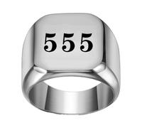 PAMTIER Women's Stainless Steel Angel Number 555 Signet Ring 17mm Square Dainty Personalized Numerology Minimalist Statement Band Silver Size P 1/2