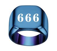 PAMTIER Women's Stainless Steel Angel Number 666 Signet Ring 17mm Square Dainty Personalized Numerology Minimalist Statement Band Blue Size N 1/2