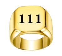 PAMTIER Women's Stainless Steel Angel Number Signet Ring 17mm Square Dainty Personalized Numerology Minimalist Statement Band