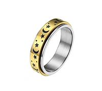 PAMTIER Womens Stainless Steel Moon Star Anxiety Ring Rotatable Statement Band Stress Relieving Rings Silver Gold Size W