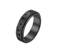 PAMTIER Womens Stainless Steel Moon Star Anxiety Ring Rotatable Statement Band Stress Relieving Rings Sandblast Black Size W
