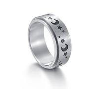 PAMTIER Womens Stainless Steel Moon Star Spinner Ring Silver Statement Rings Stress Relieving 8mm Size W