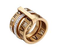 PAMTIER Women's Stainless Steel with Cubic Zirconia Roman Numerals 3 in 1 Ring Gold Size L 1/2