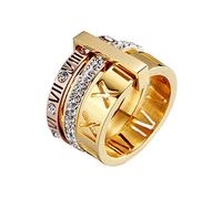 PAMTIER Women's Stainless Steel with Cubic Zirconia Roman Numerals 3 in 1 Ring Rose + Gold Size N 1/2