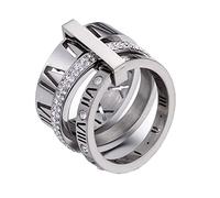 PAMTIER Women's Stainless Steel with Cubic Zirconia Roman Numerals 3 in 1 Ring Silver Size N 1/2