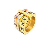 PAMTIER Women's Stainless Steel with Zirconia Roman Numerals 3 in 1 Ring, 8.75, Metal, metal