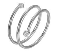 PAMTIER Wrap Rings for Women Stainless Steel Bypass Multilayer Stacking Cubic Zirconia Size 5 Silver Gold Plated Statement Dainty Simple Line Promise Jewellery Silver Size P 1/2