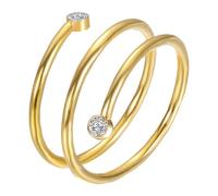 PAMTIER Wrap Rings for Women Stainless Steel Bypass Multilayer Stacking Cubic Zirconia Size 5 Silver Gold Plated Statement Dainty Simple Line Promise Jewellery Gold Size P 1/2