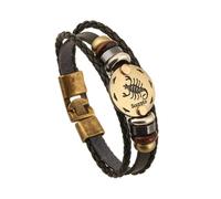 PAMTIER Zodiac Sign Bracelets for Men and Women Stainless Steel Horoscope Woven Leather Punk Constellation Braided Wrist Rope Jewellery Scorpio Length 20.5cm