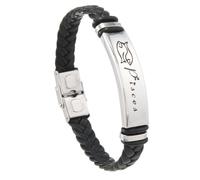 PAMTIER Zodiac Sign Bracelets for Men Stainless Steel Horoscope Woven Leather Punk Constellation Braided Wrist Rope Jewellery Pisces