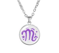 PAMTIER Zodiac Sign Necklace for Women Men Couples Circle Spirit Pendant Astrology Celestial Constellation Horoscope Stainless Steel Simple Colourful Jewellery Scorpio