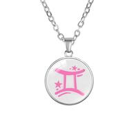 PAMTIER Zodiac Sign Necklace for Women Men Couples Circle Spirit Pendant Astrology Celestial Constellation Horoscope Stainless Steel Simple Colourful Jewellery Gemini