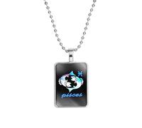 PAMTIER Zodiac Sign Necklace for Women Men Couples Spirit Pendant Square Astrology Celestial Constellation Horoscope Stainless Steel Simple Bead Chain Jewellery Pisces