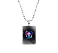 PAMTIER Zodiac Sign Necklace for Women Men Couples Spirit Pendant Square Astrology Celestial Constellation Horoscope Stainless Steel Simple Bead Chain Jewellery Cancer