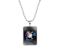 PAMTIER Zodiac Sign Necklace for Women Men Couples Spirit Pendant Square Astrology Celestial Constellation Horoscope Stainless Steel Simple Bead Chain Jewellery Leo